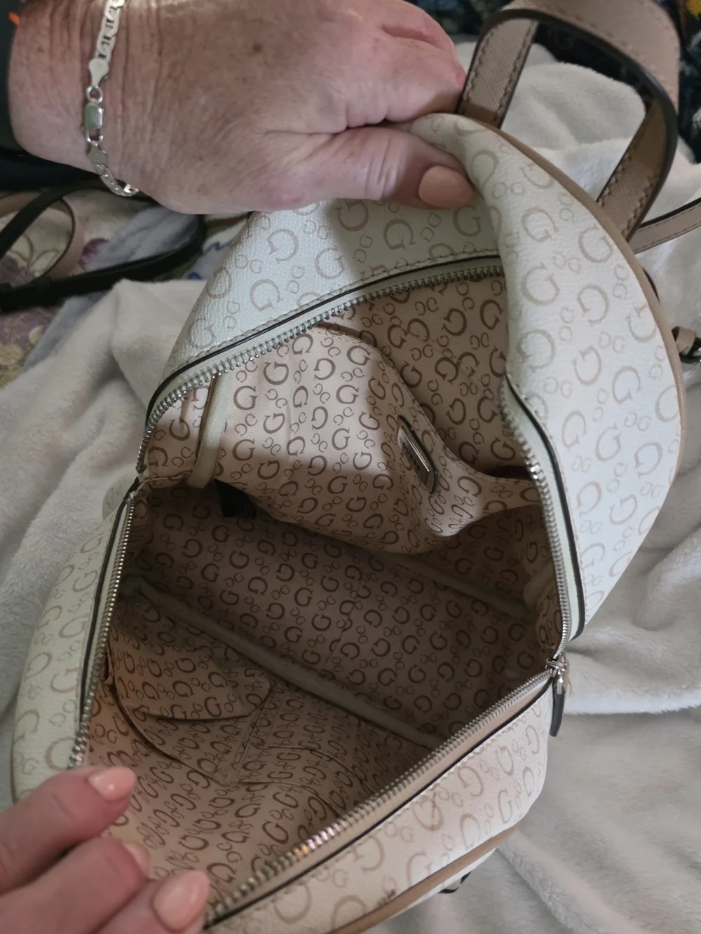 GUESS Mini Backpack in Cream and Beige